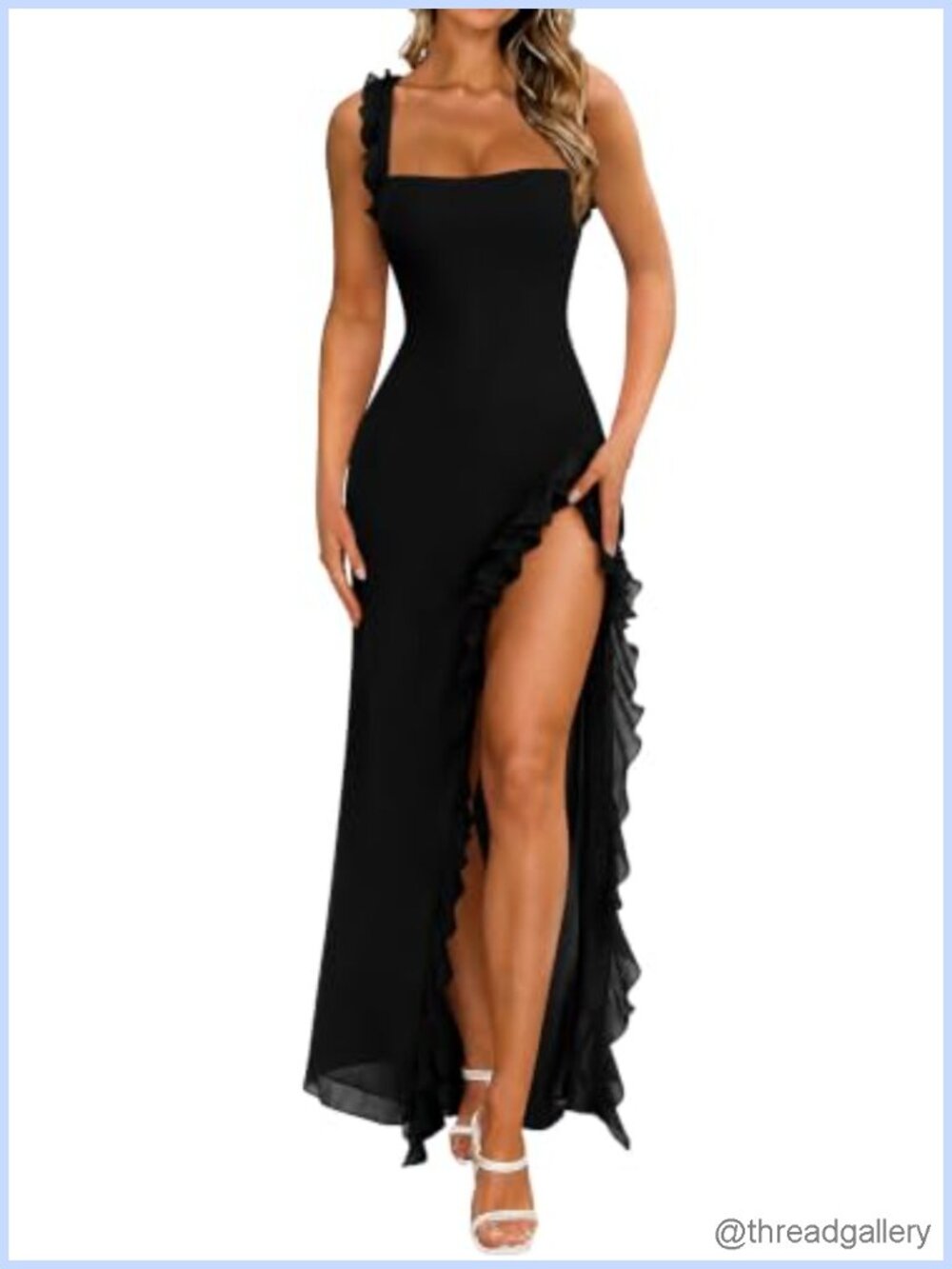 Sleeveless Maxi Dress with Split and Ruffle Hem